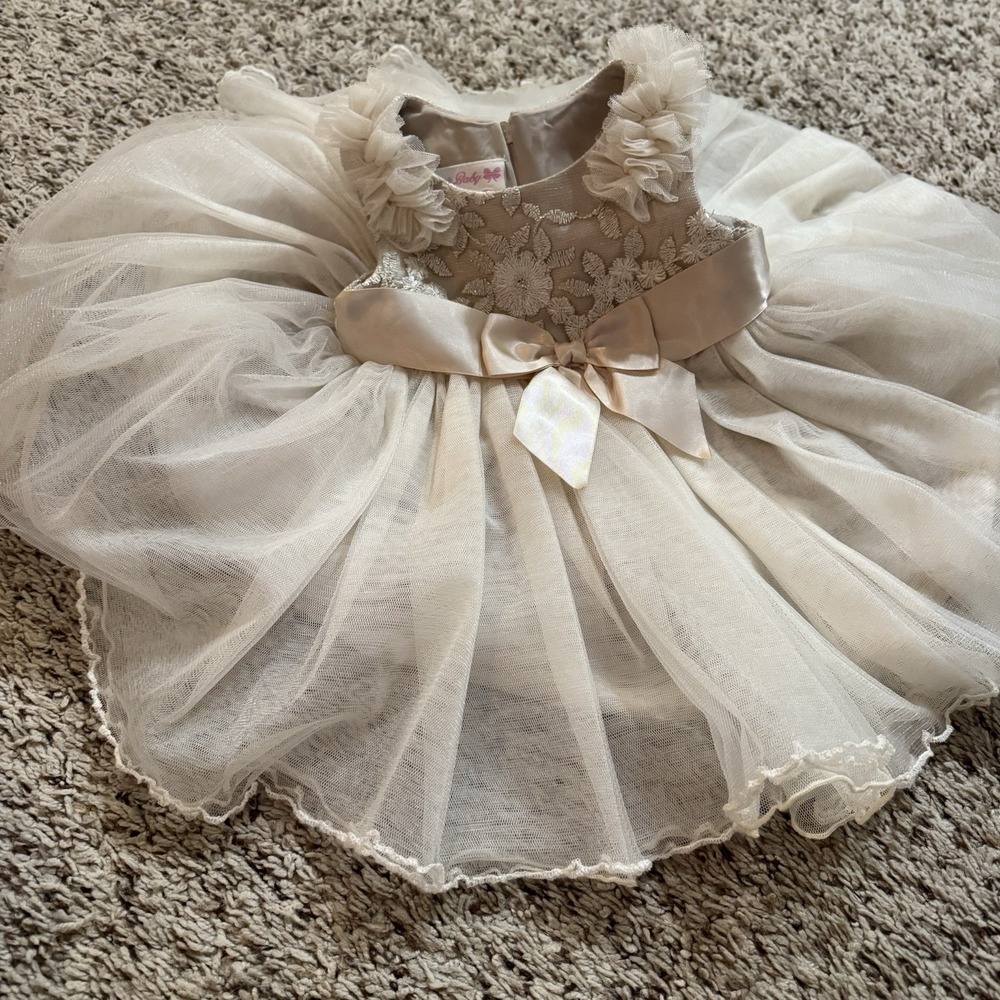 Bonnie Baby‎ 3-6M Ivory Tulle Floral Lace Bow Wedding Party Holiday Dress